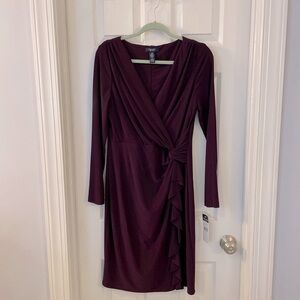 NWT CHAPS BLACK CURRENT FAUX WRAP DRESS